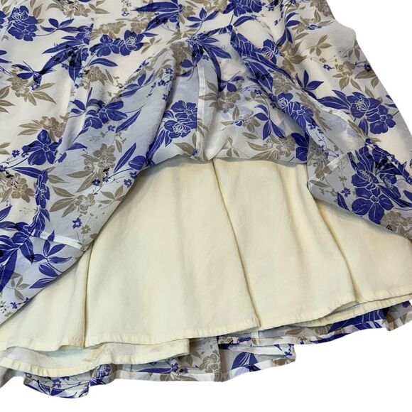 St. John Collection Skirt Size 10 Silk Blend Floral Lined Cream Blue Rare - Picture 7 of 11